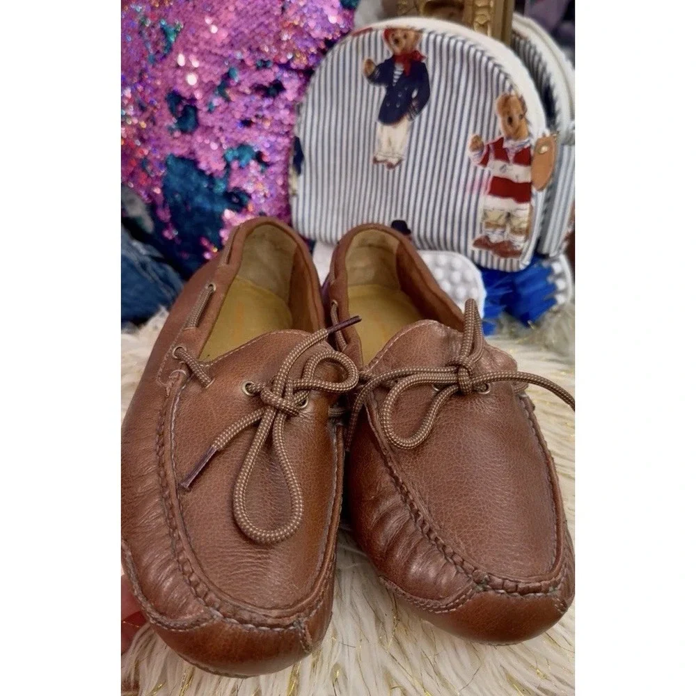 Mens 10 EE Cole Haan Gunnison Brown Leather Slip on Driving Shoes